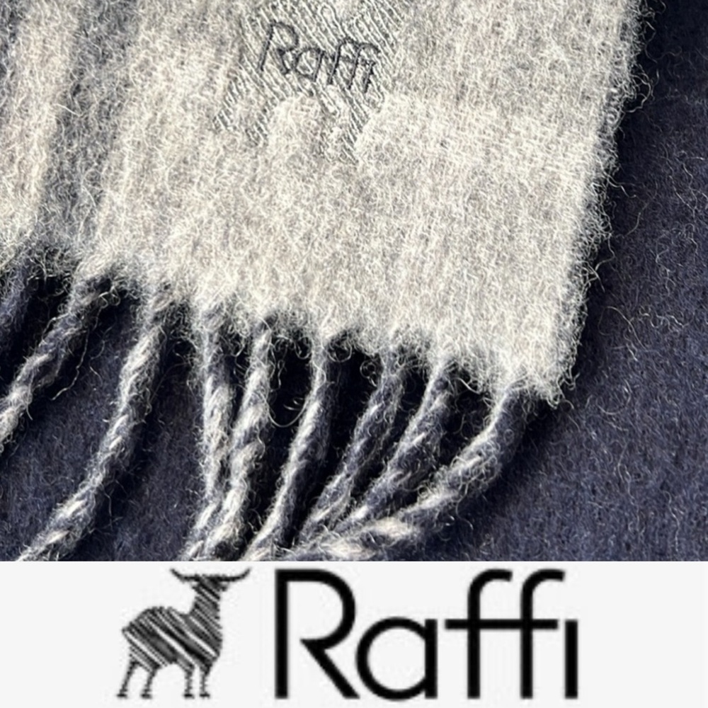 🐑Cashmere & Wool Double-Faced PLUSH Plaid Navy & Gray Reversible Scarf | RAFFI
